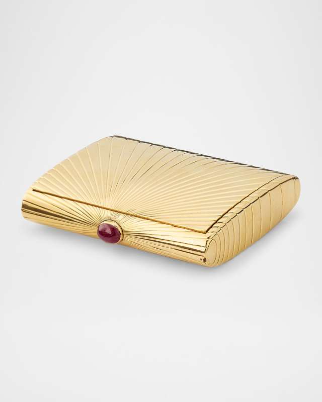 Estate Cartier 18K Yellow Gold Cabochon Ruby Compact Mirror